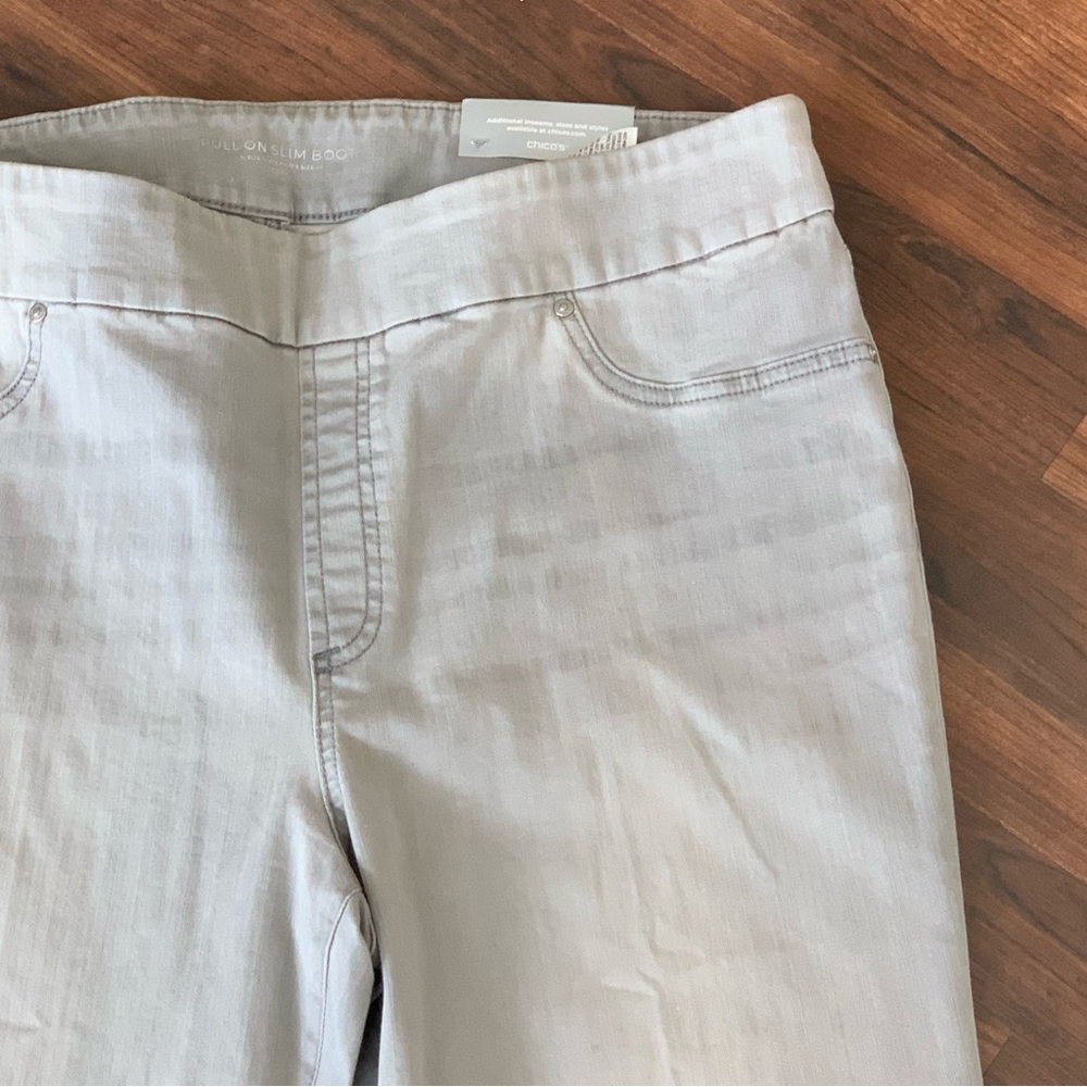 CHICO’S Gray Jeans Slim Boot Size 16 Regular 3 Pull-on Waist High Rise NWT - Picture 2 of 11